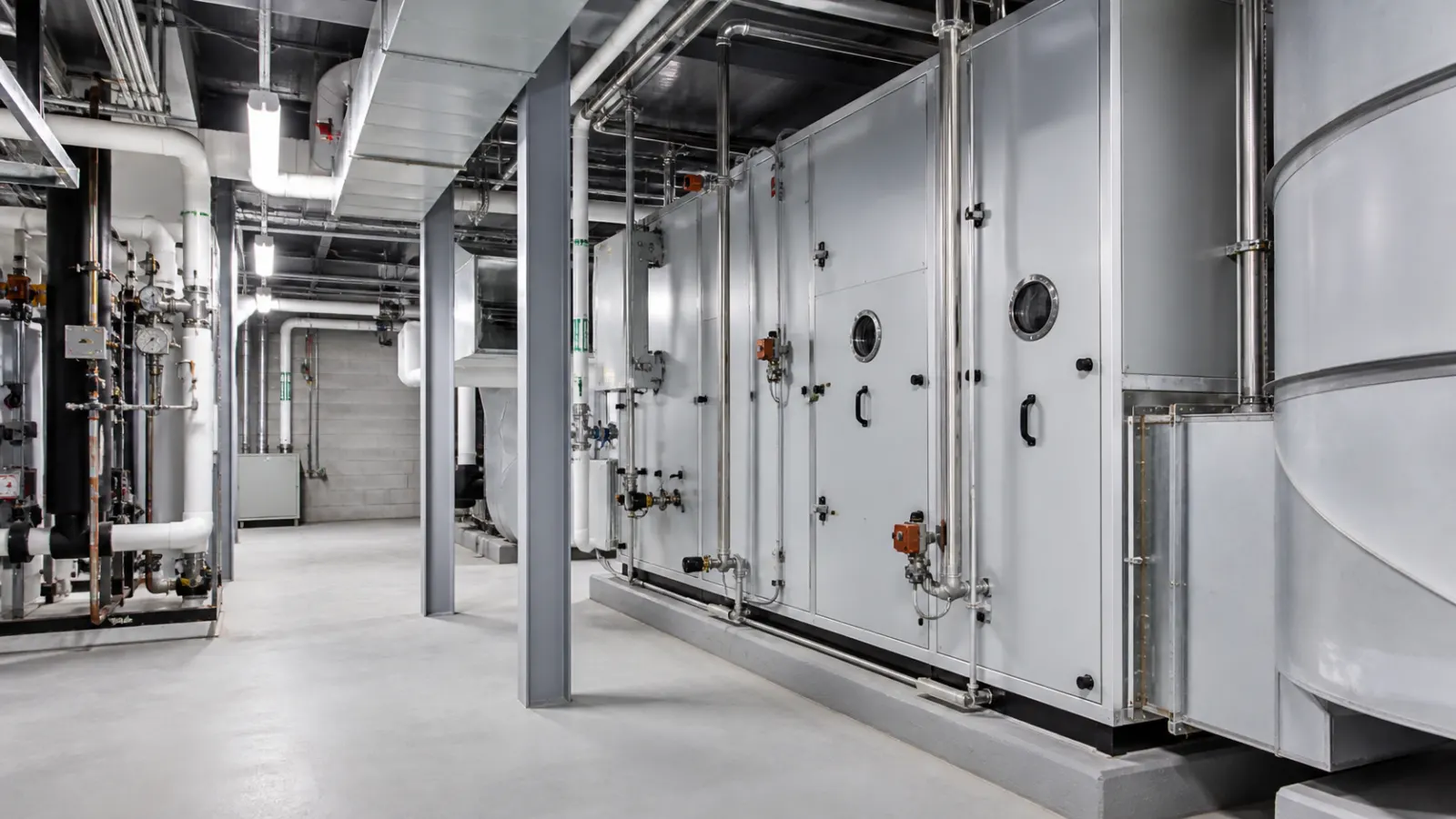Representative commercial HVAC equipment in a mechanical room