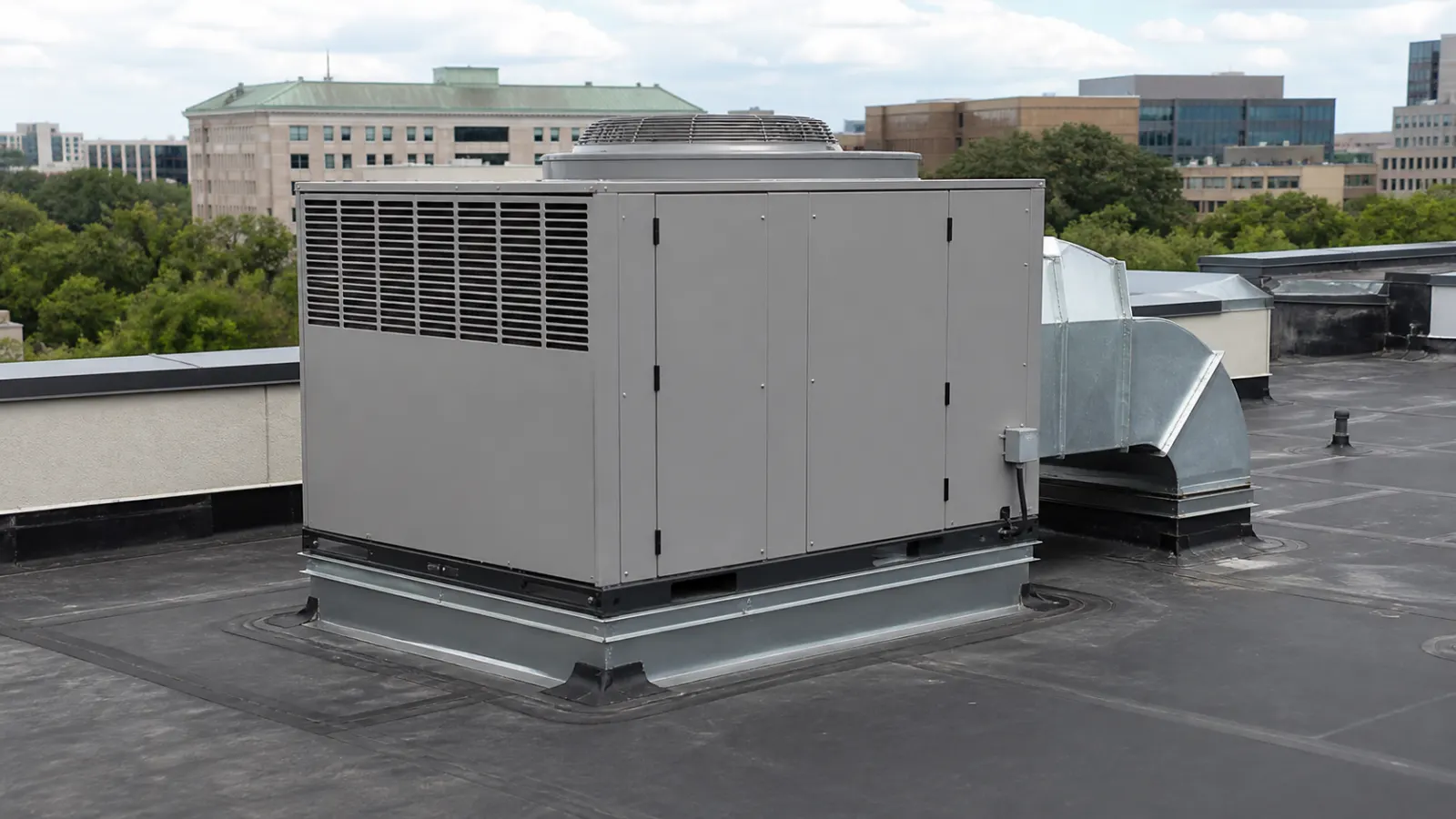 Representative packaged HVAC unit on a commercial roof