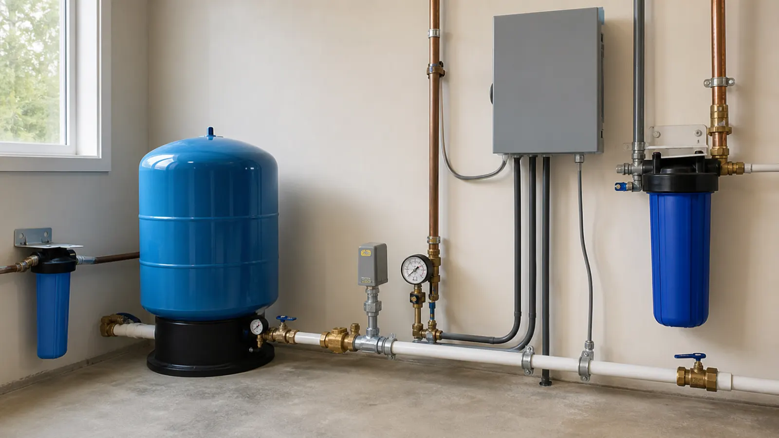 Representative private-well pressure tank and pump controls